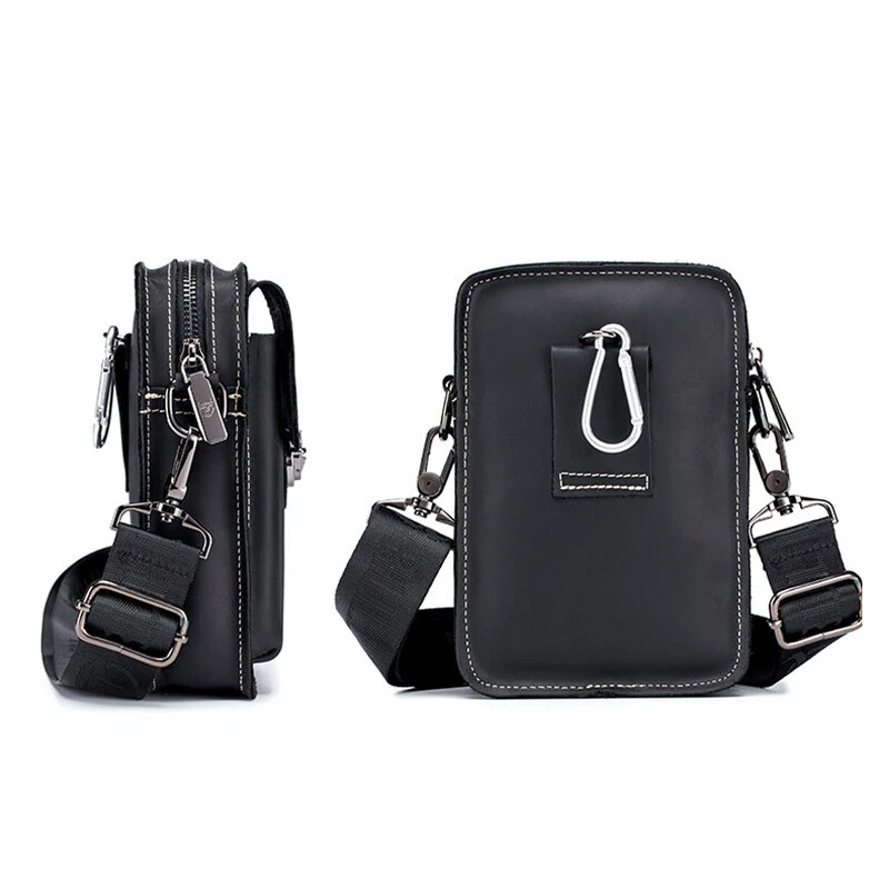 (image for) BULLCAPTAIN Men Casual Waist Bag Belt Purse Genuine Leather Multifunctional Shoulder Messbage Bag Mobile Phone Crossbody Bags Waist Pack